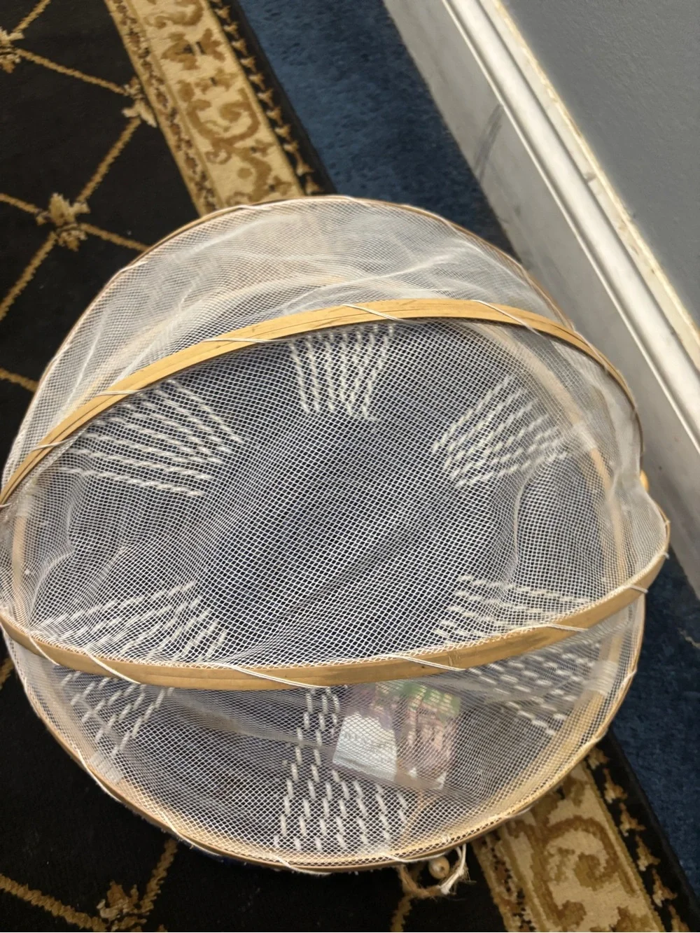 Handwoven Blue and White Round Decorative Basket Tray - Home Accents